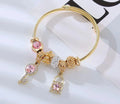 High Quality Lock and Key Charm Bracelet Gold Stainless Steel | Crystal Heart Pendant Bracelet