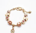 High Quality Gold Plated Lotus Flower Charm Bracelet | Large Hole Beads Pink Flower Pendant Adjustable DIY