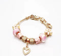 High Quality Gold Plated Lotus Flower Charm Bracelet | Large Hole Beads Pink Flower Pendant Adjustable