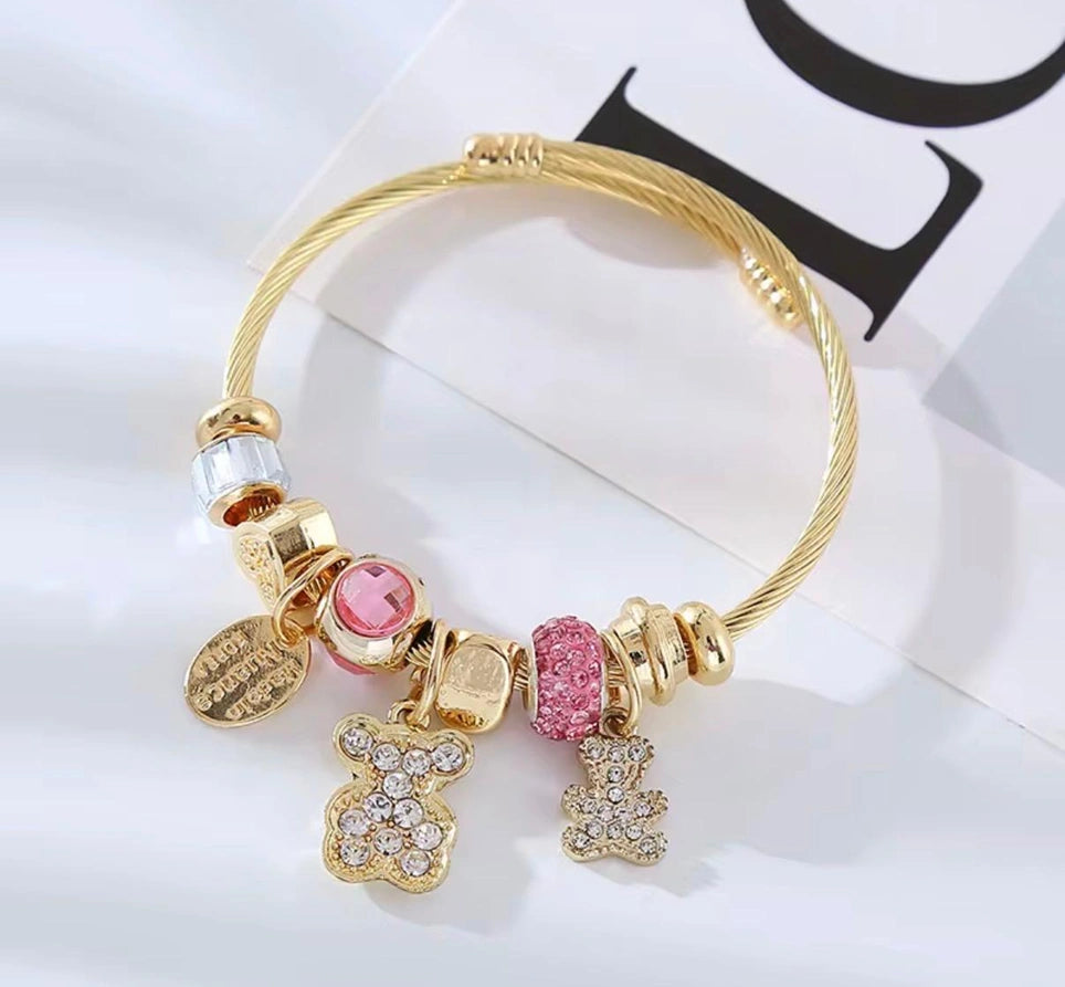 High Quality Lock and Key Charm Bracelet Gold Stainless Steel | Crystal Heart Pendant Bracelet