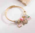 High Quality Gold Plated Stainless Steel CZ Bag Charm Bracelet | Colorful Heart Pendant Bangle Bracelet