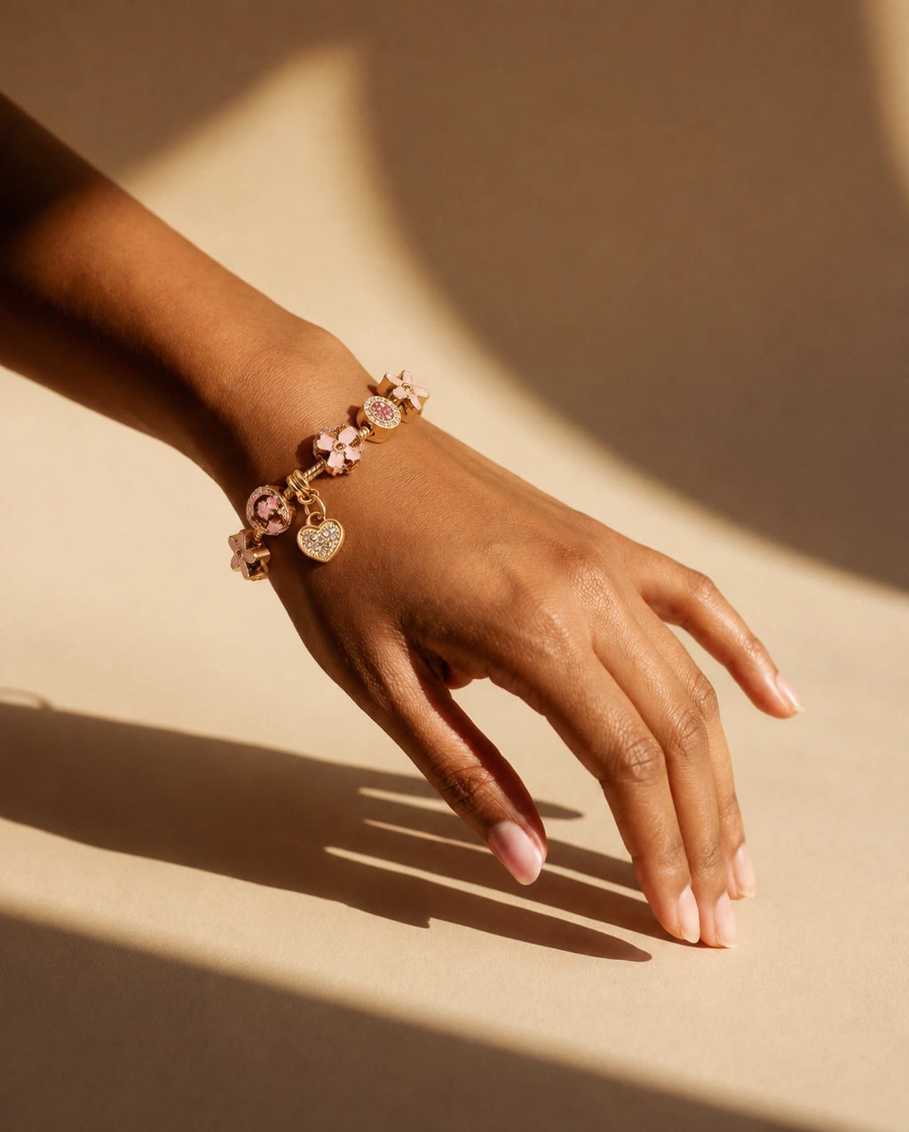 High Quality Gold Plated Lotus Flower Charm Bracelet | Large Hole Beads Pink Flower Pendant Adjustable DIY