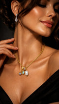 High Quality Pearl & Blue CZ Pendant Necklace | 18K Gold Plated