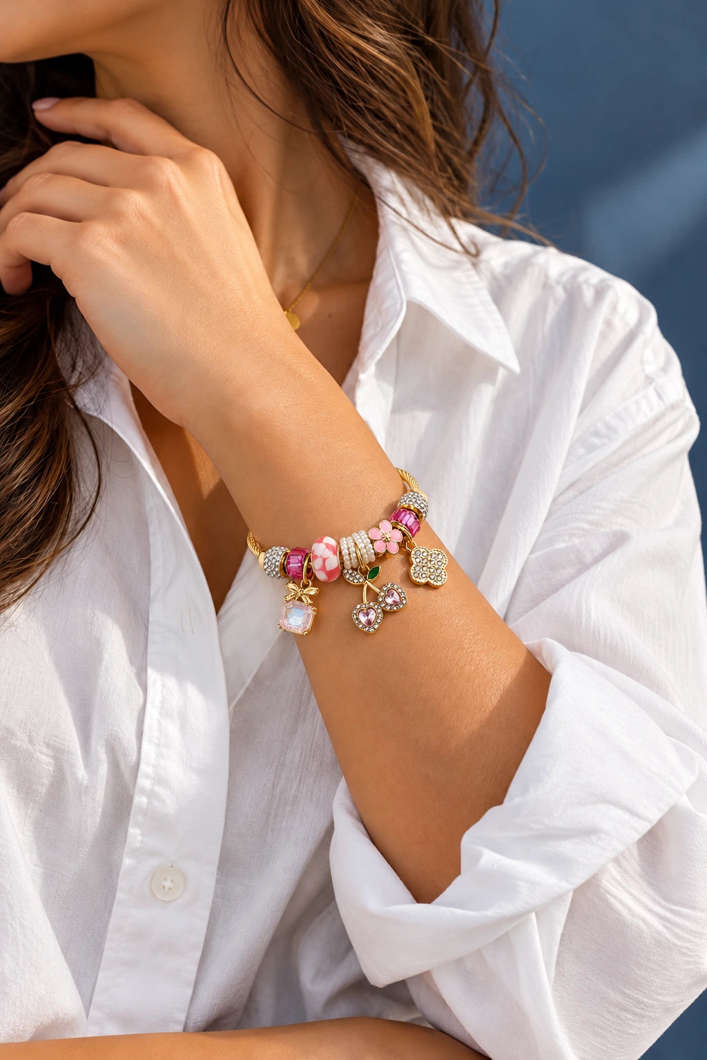 High Quality Flower Charm Bracelet | Gold Plated Stainless Steel
