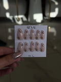 All'AAl Beauty – Luxury Handmade Soft Gel Press-On Nails | Gold Peach & Stone Flower | Medium Almond