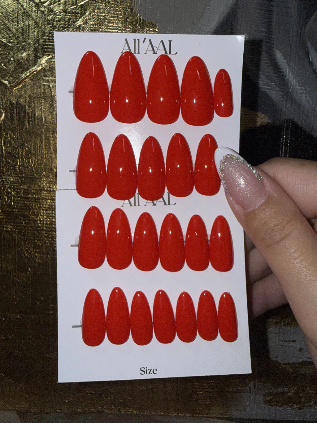 All'AAl Beauty – Luxury Handmade Soft Gel Press-On Nails | Red Chrysler 334 | Medium Almond