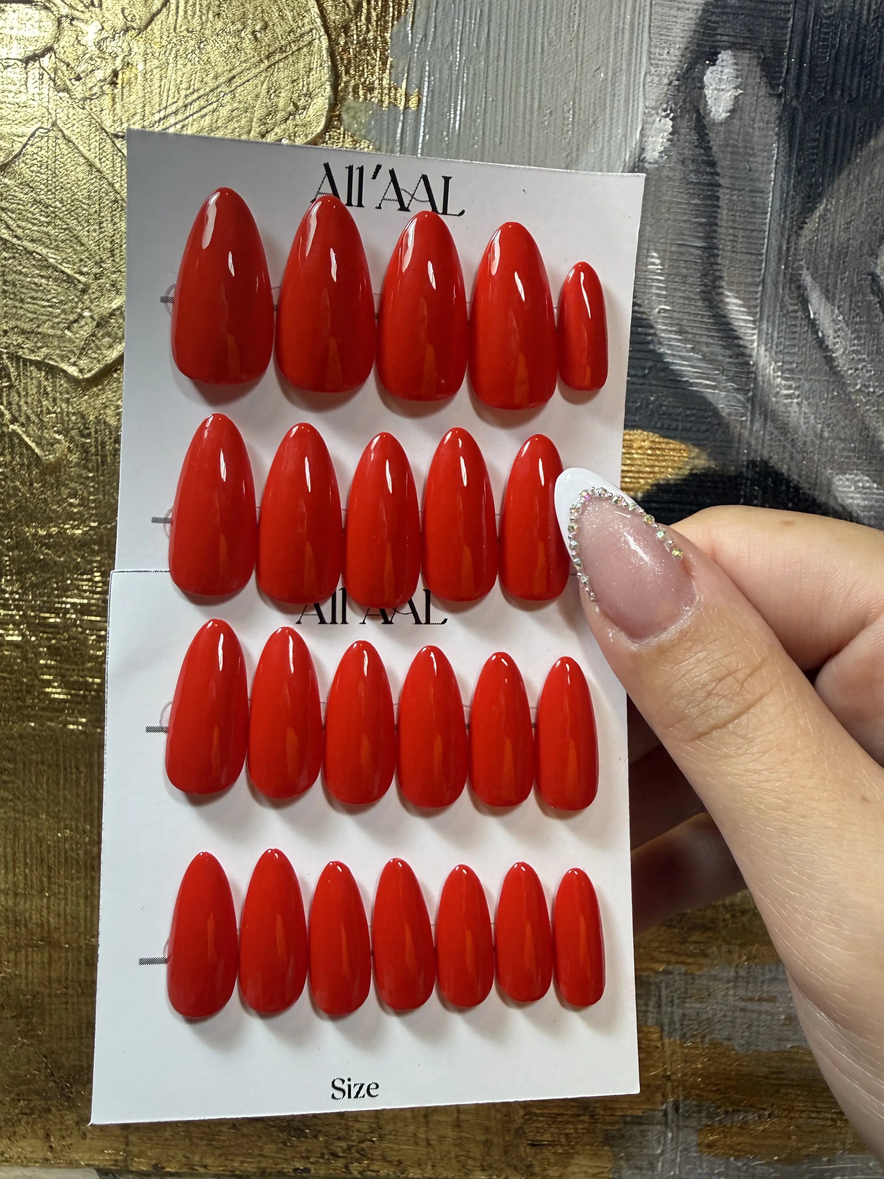 All'AAl Beauty – Luxury Handmade Soft Gel Press-On Nails | Red Chrysler 334 | Medium Almond