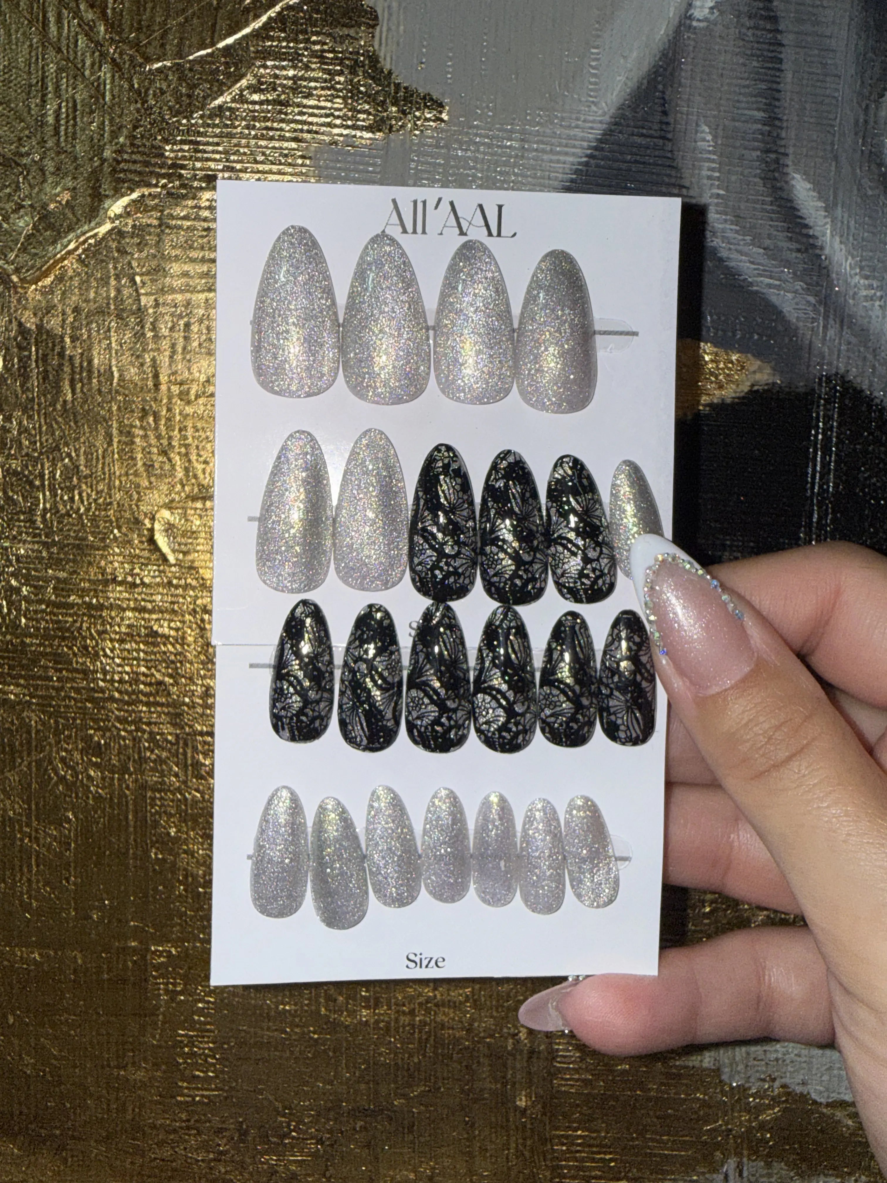 All'AAl Beauty – Luxury Handmade Soft Gel Press-On Nails | Glitter Cat Eye & Black | Medium Almond