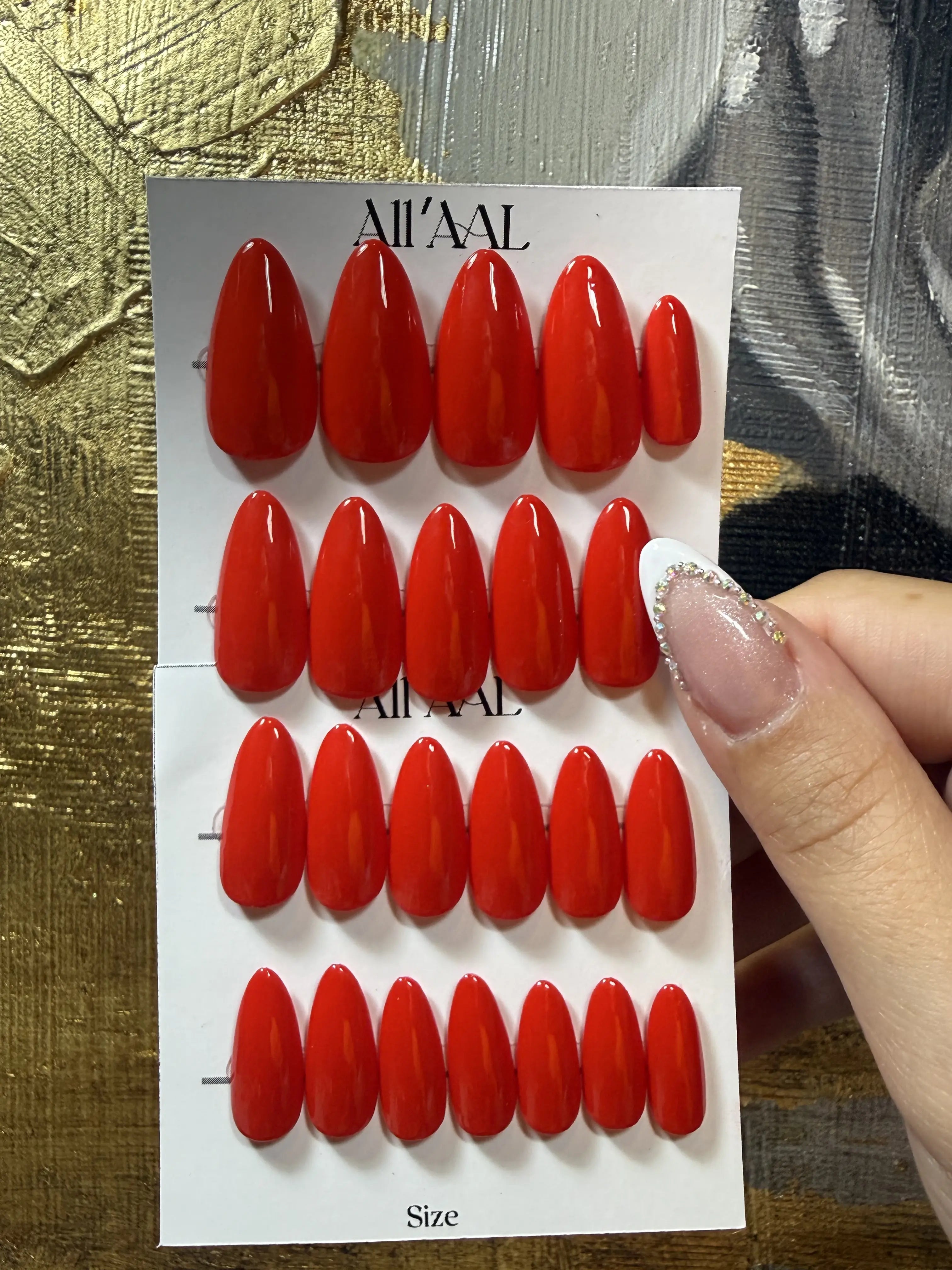 All'AAl Beauty – Luxury Handmade Soft Gel Press-On Nails | Red Chrysler 334 | Medium Almond