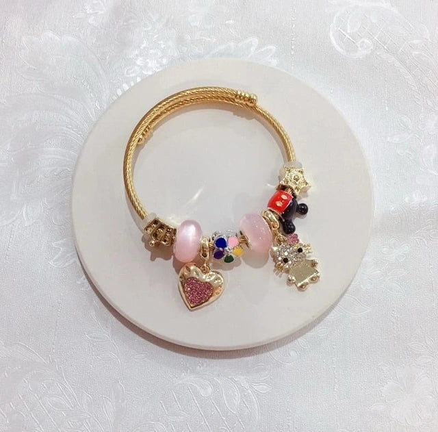 High Quality Heart Charm Bracelet Stainless Steel Open | Crystal Cat DIY Charm Bracelet