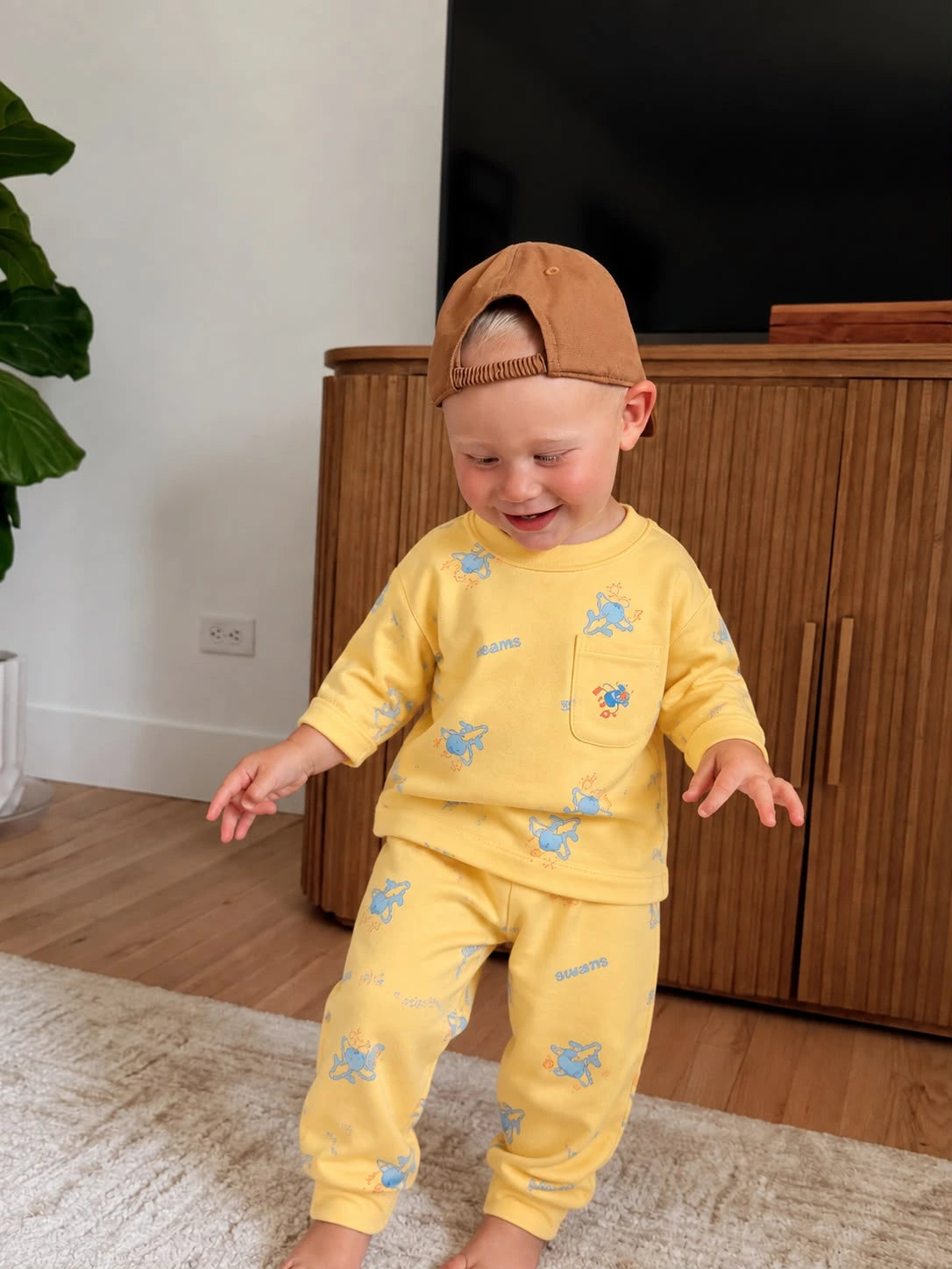 Little Sunny Kids Pajama Set | Yellow & Blue Character Print