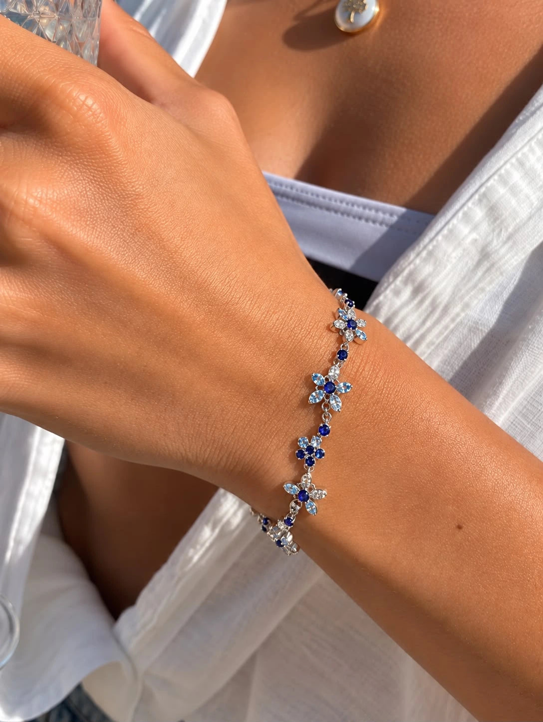 Luxury 925 Sterling Silver Flower Bracelet | Cubic Zirconia