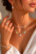 High Quality Colourful Rectangle Zircon Necklace | 18K Gold Plated