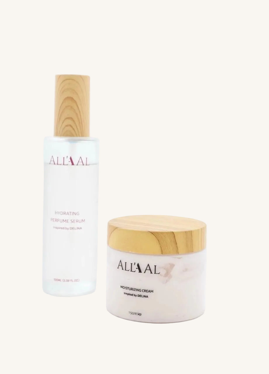 Two All AA skincare products with wooden caps on a white background
