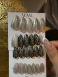 All'AAl Beauty – Luxury Handmade Soft Gel Press-On Nails | Glitter Cat Eye & Black Staple & Gold Chrome | Medium Almond