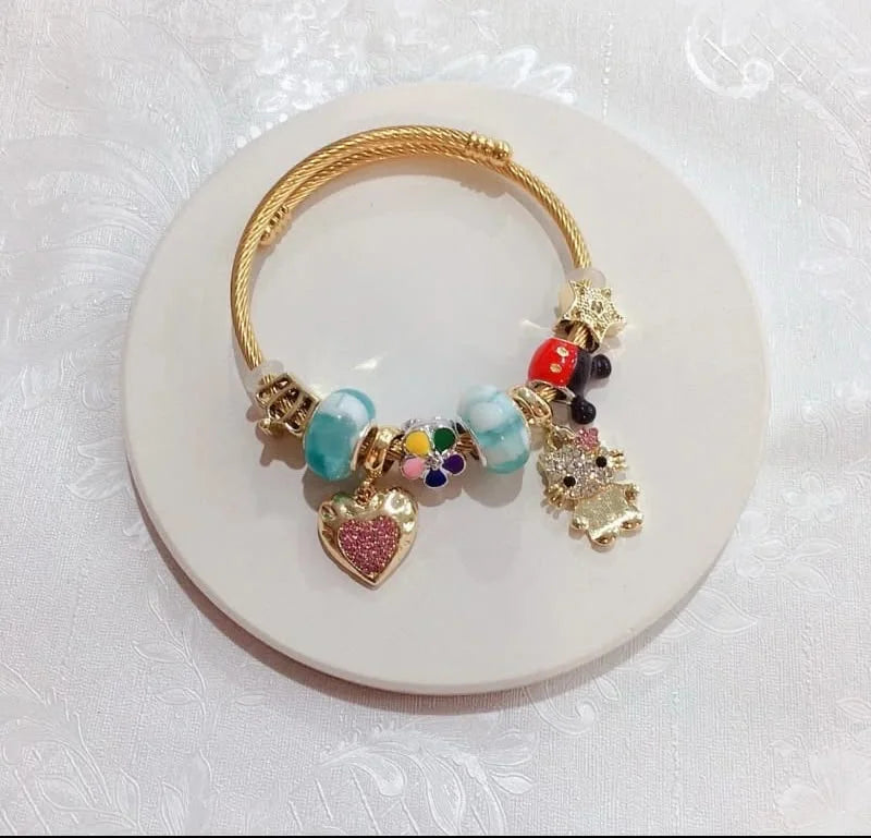 High Quality Heart Charm Bracelet Stainless Steel Open | Crystal Cat DIY Charm Bracelet