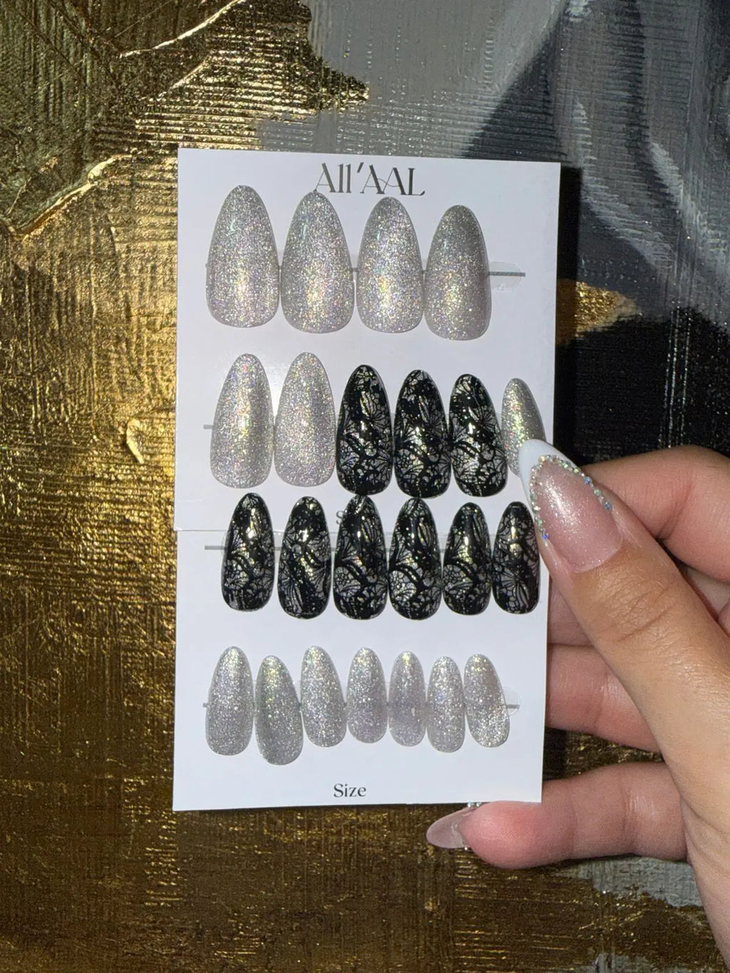 All'AAl Beauty – Luxury Handmade Soft Gel Press-On Nails | Glitter Cat Eye & Black | Medium Almond