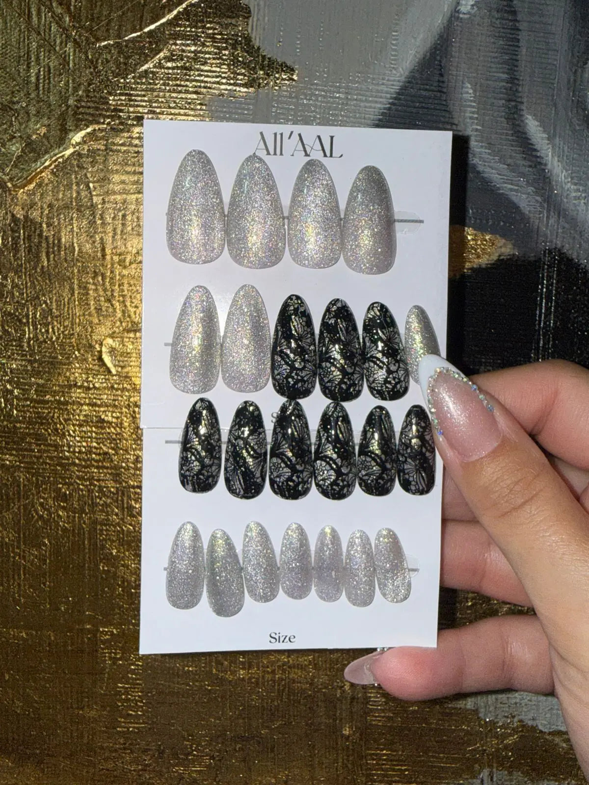 All'AAl Beauty – Luxury Handmade Soft Gel Press-On Nails | Glitter Cat Eye & Black | Medium Almond