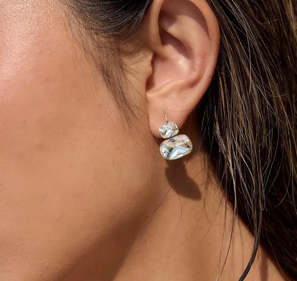 Crystal Double Tier Drop Earrings 18K Gold Plated Stainless Steel | Waterproof Sweet Jewelry